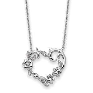 925 Sterling Silver Rhodium-plated CZ My Special Pet Heart 18in Necklace